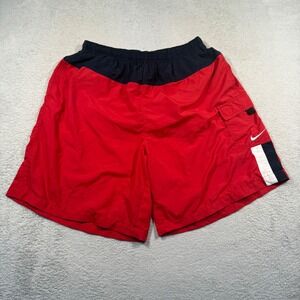 Vintage 90s Nike Cargo Swim Shorts‎ Trunks Red Black White Swimwear Men's XL